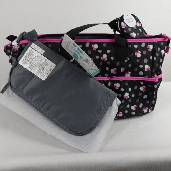 Disney Baby Minnie Mouse Diaper Bag 8 Pockets 4 Piece Set 19" Large NEW - Picture 8 of 11